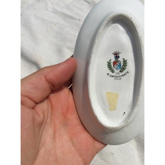 Capodimonte Italian trinket dish 5” ceramic cherub angels Italy country m.a.s. - Picture 7 of 10